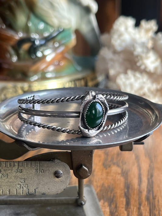Malachite Stone Silver Cuff