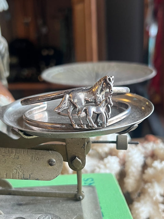 Vintage Sterling Silver Mexican 2 Horse Cuff