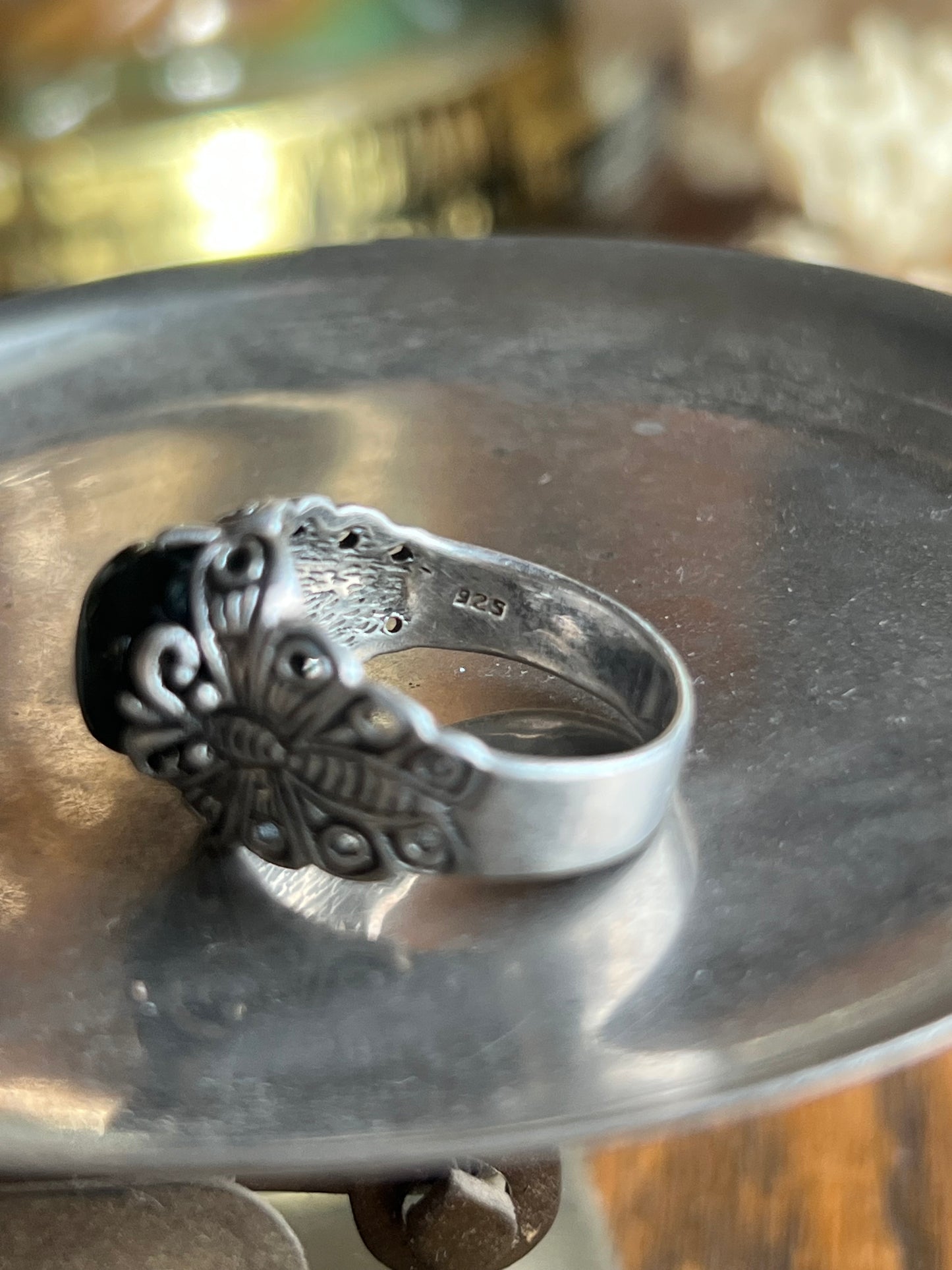 Signed “NF” Black Onyx & Sterling Silver Ring