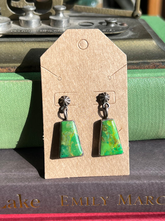 Handmade Sterling Silver & Green Mojave Stone Drop Earrings