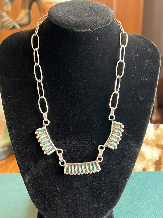 Turquoise Zuni Petit Point 3 Panel Necklace