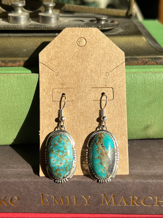 Fox Turquoise & Sterling Silver Drop Earrings