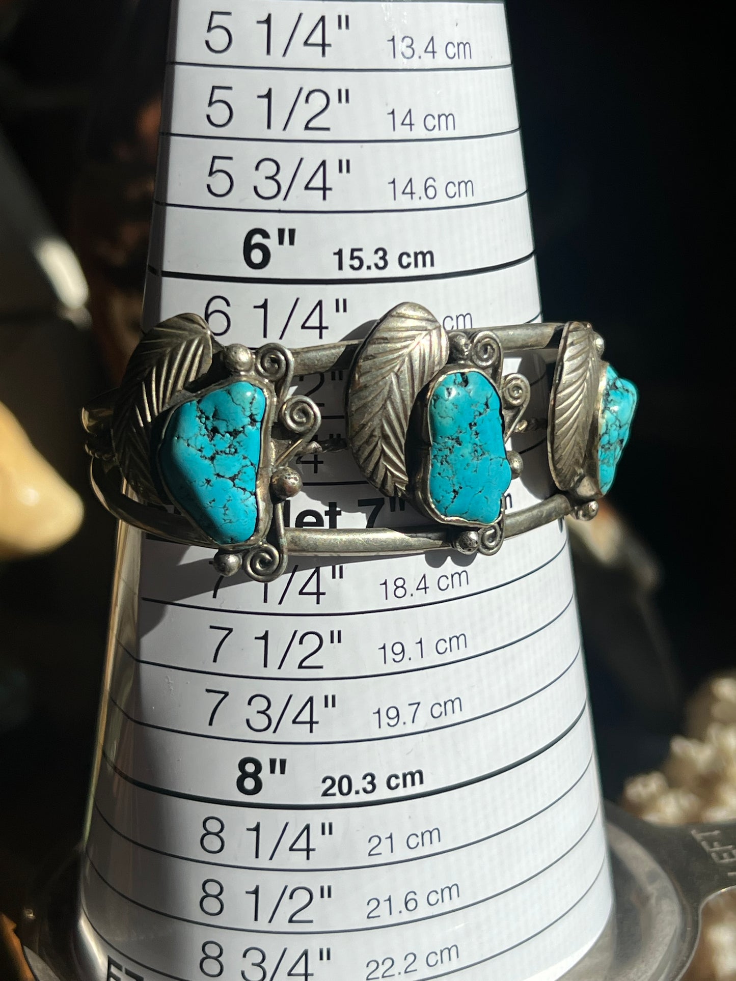 Vintage Kingman Turquoise 3-Stone with Feather Design Cuff