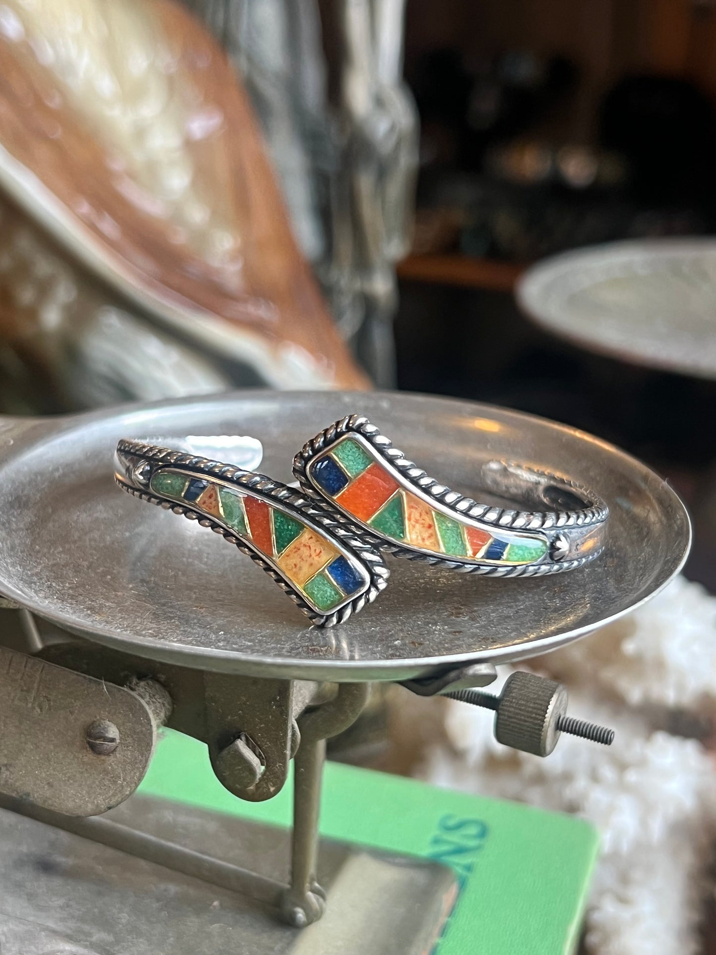 Multi Color Inlay Sterling Silver Cuff