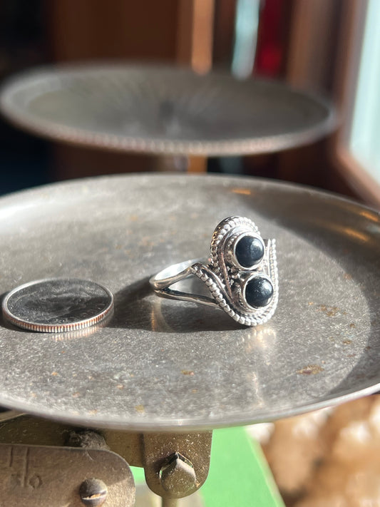 Double Black Onyx Stone & Sterling Silver Ring