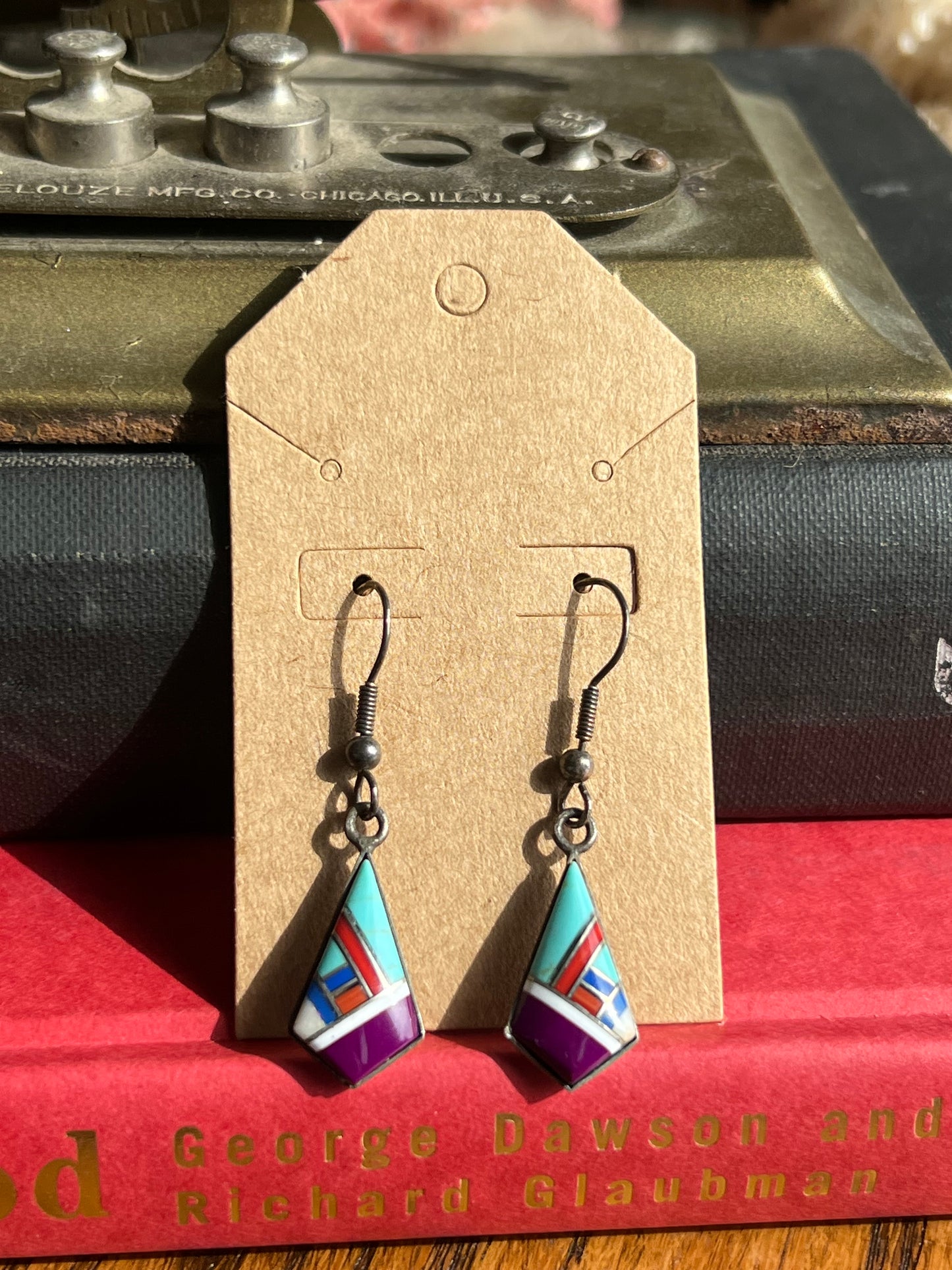 Multi Color Inlay Drop Earrings