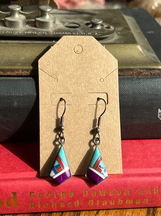 Multi Color Inlay Drop Earrings