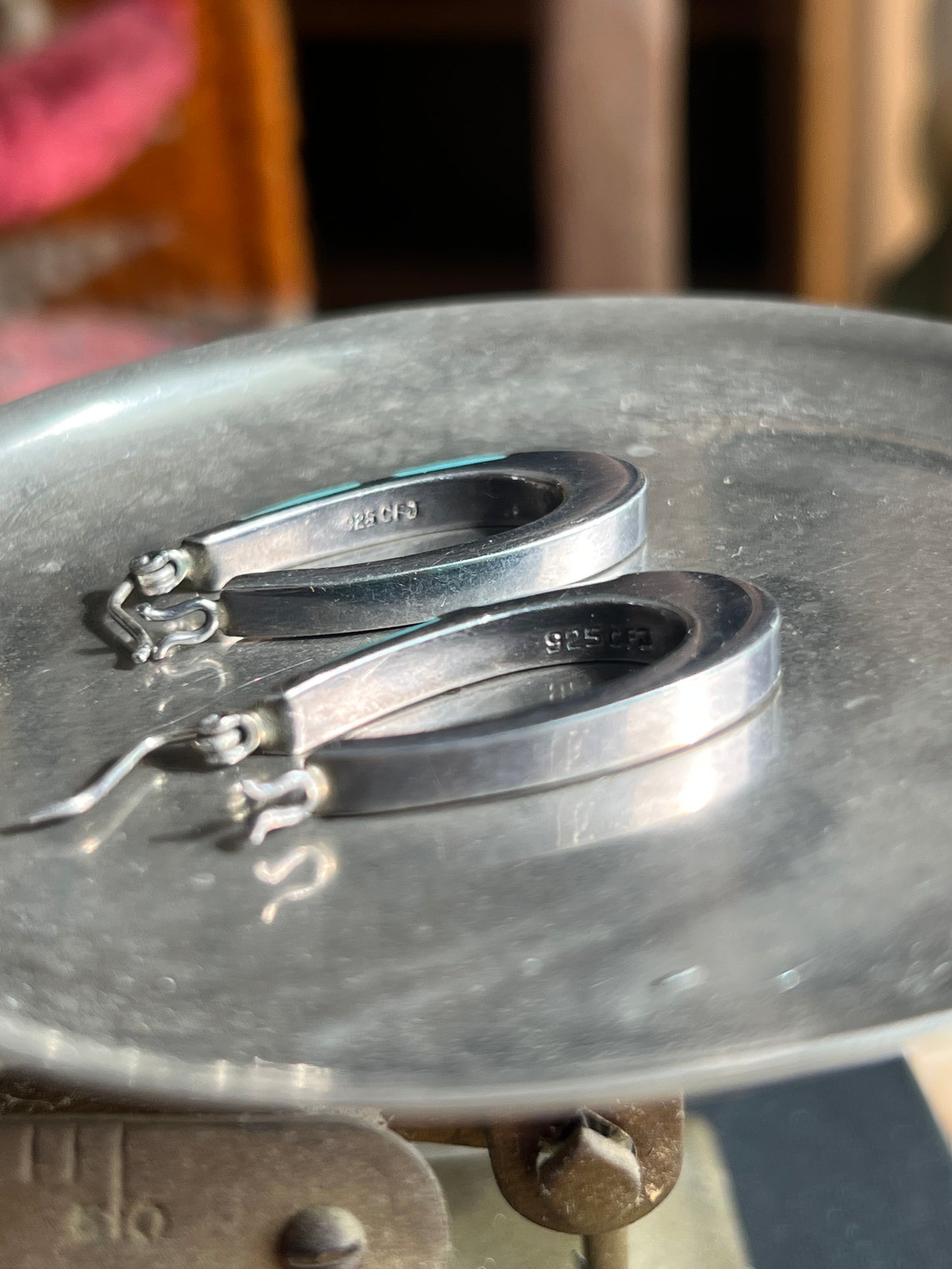 Crushed Turquoise Inlay Sterling Silver Hoop Earrings