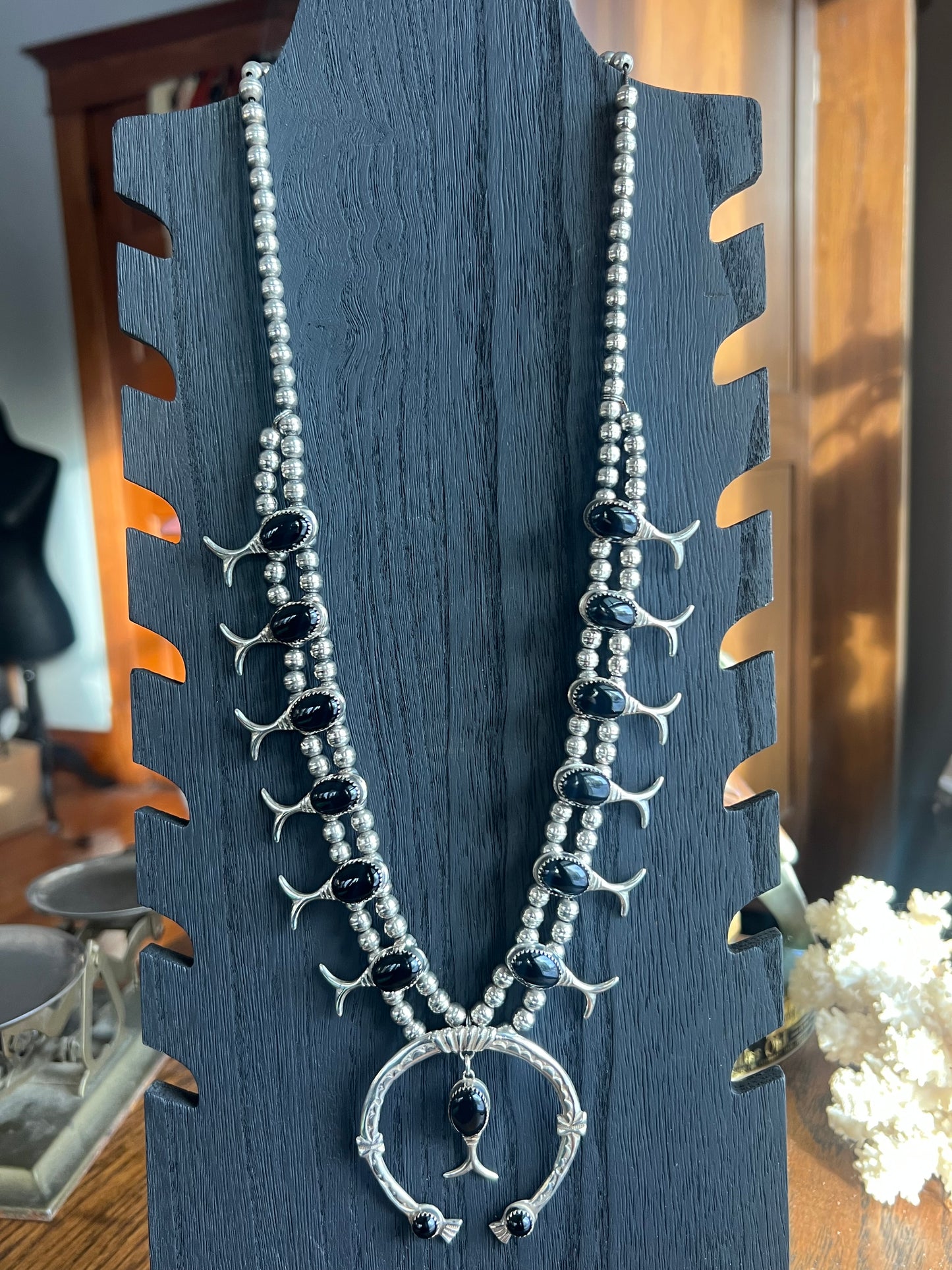 Black Onyx Squash Blossom Necklace