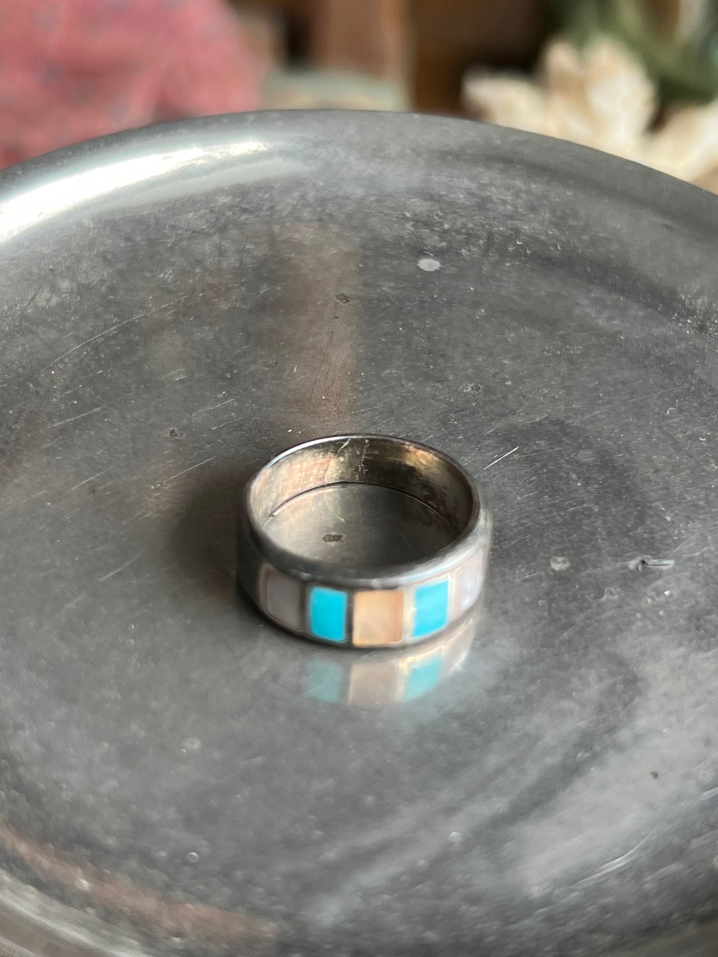 Signed MOP & Turquoise Sterling Silver Ring