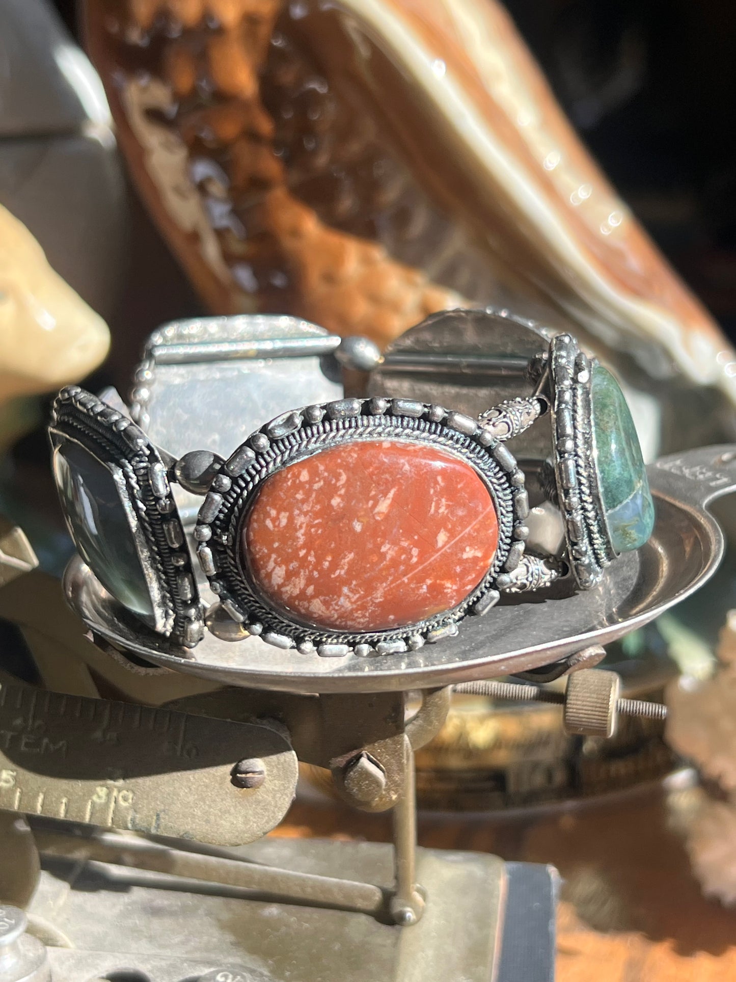 “EJK” Pawn Sterling Silver Multi-Color Stone Bracelet