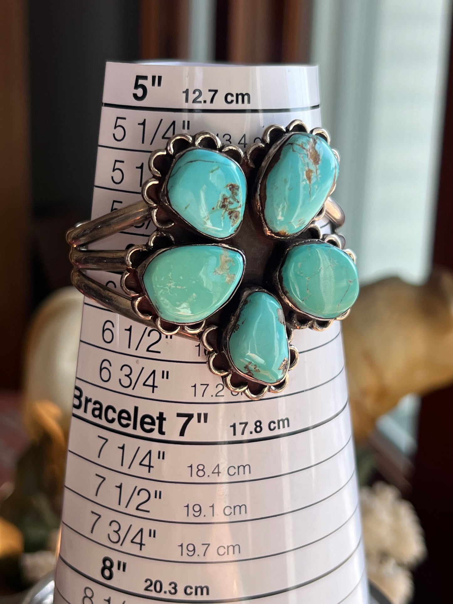 Fox Turquoise 5-Stone Flower Cluster Cuff