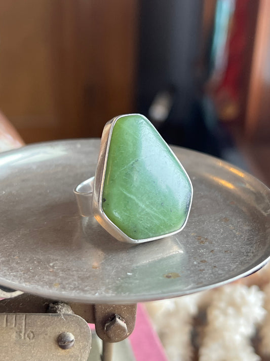 Large Green Stone & Highest Grade .950 Sterling Silver Ring