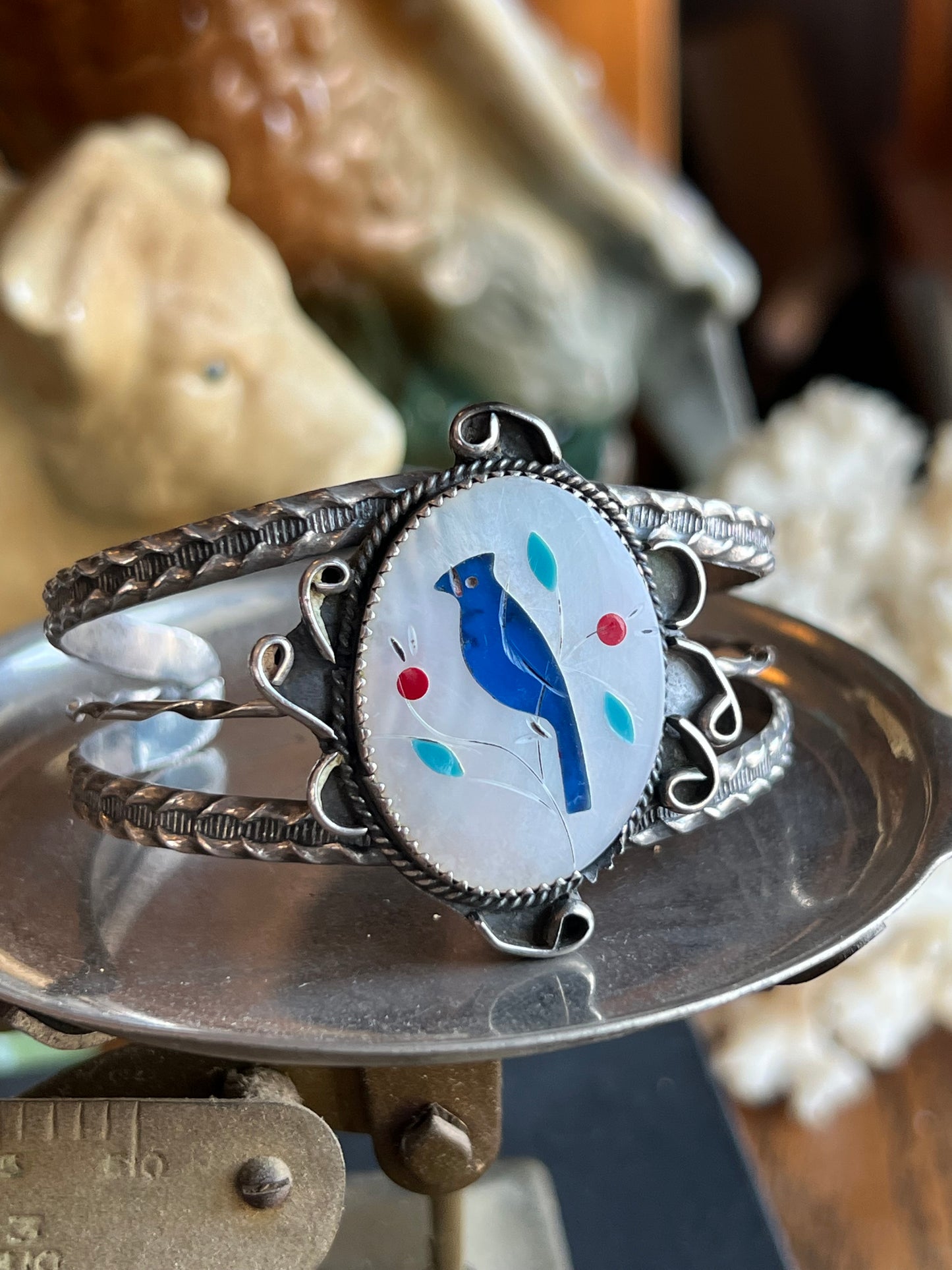 Mother of Pearl Blue Jay Inlay Cuff