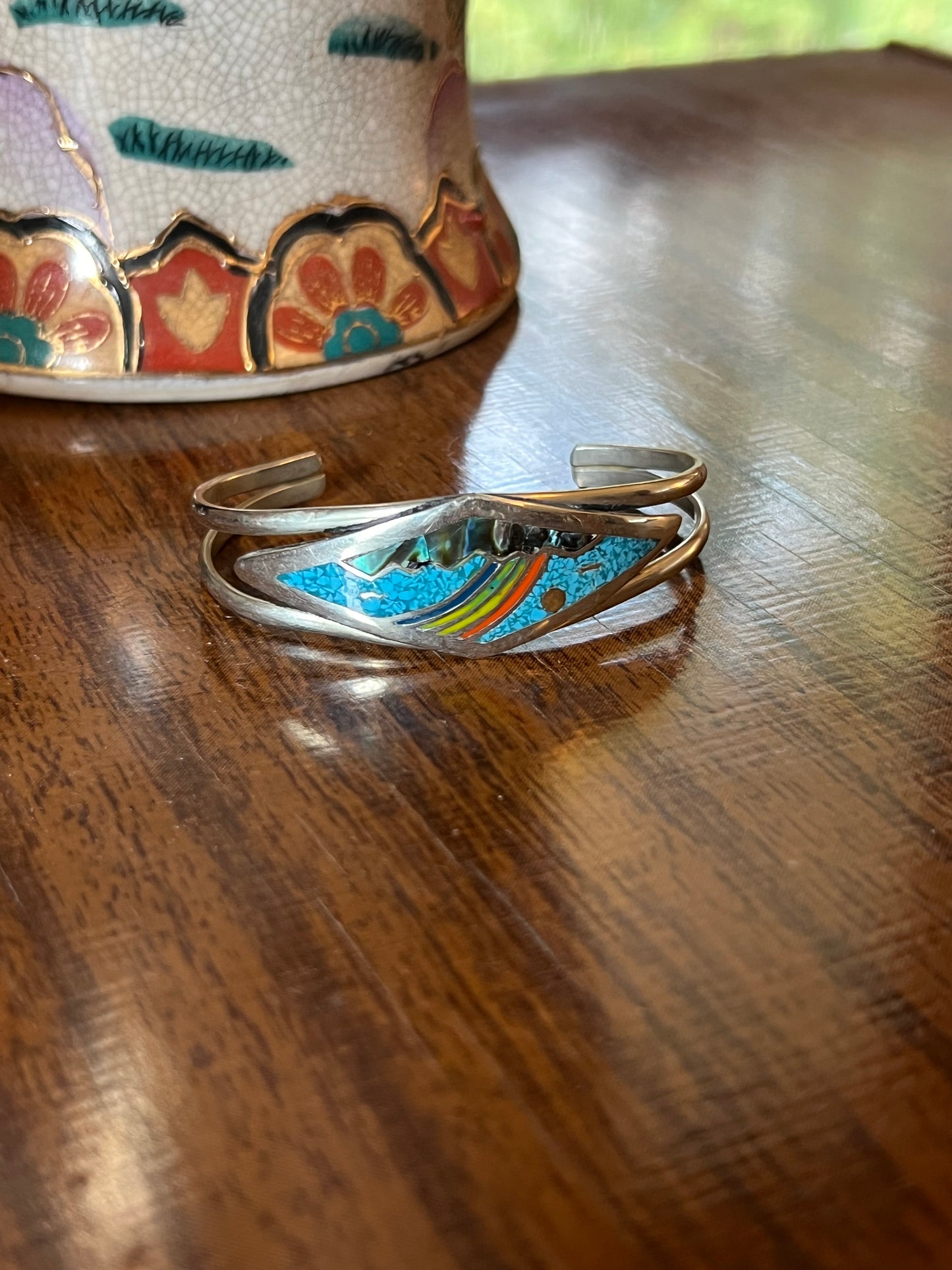Mexican Turquoise Inlay Sky Scene Cuff