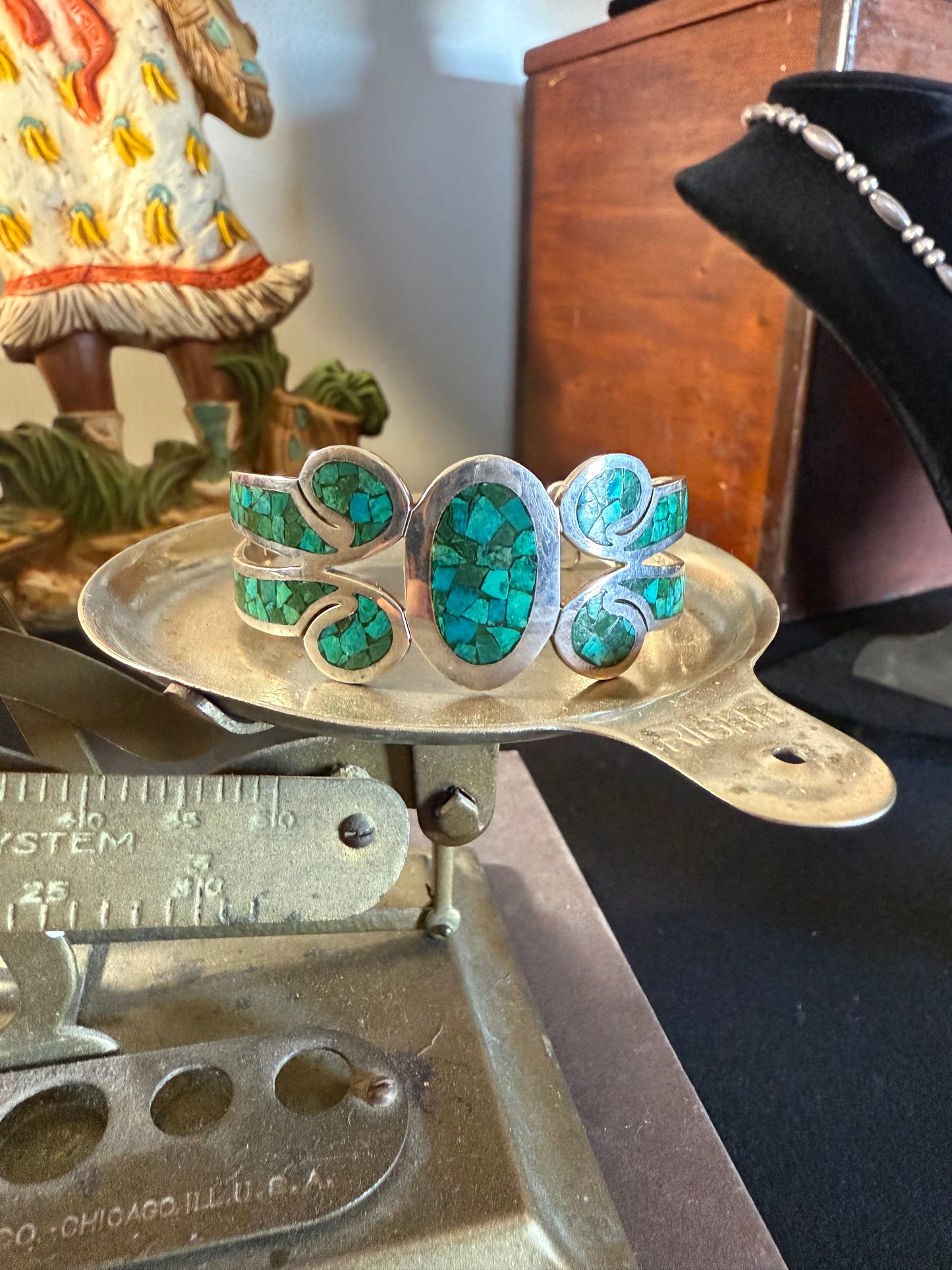 Crushed Green Turquoise Sterling Silver Cuff
