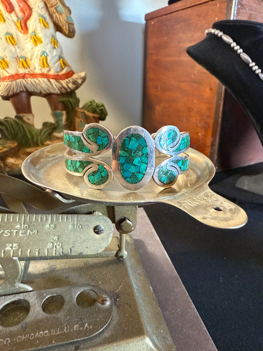 Crushed Green Turquoise Sterling Silver Cuff