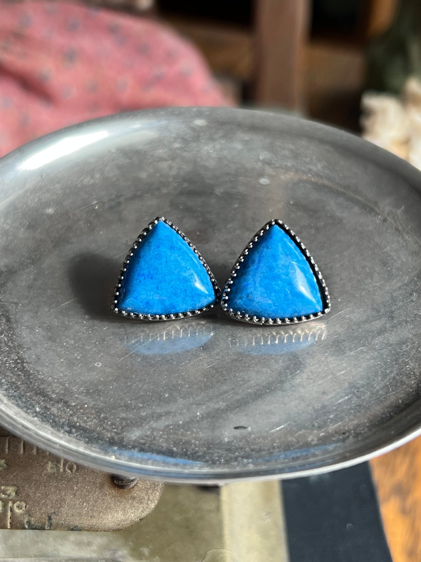 “EC” Blue Lapis Sterling Silver Post Earrings