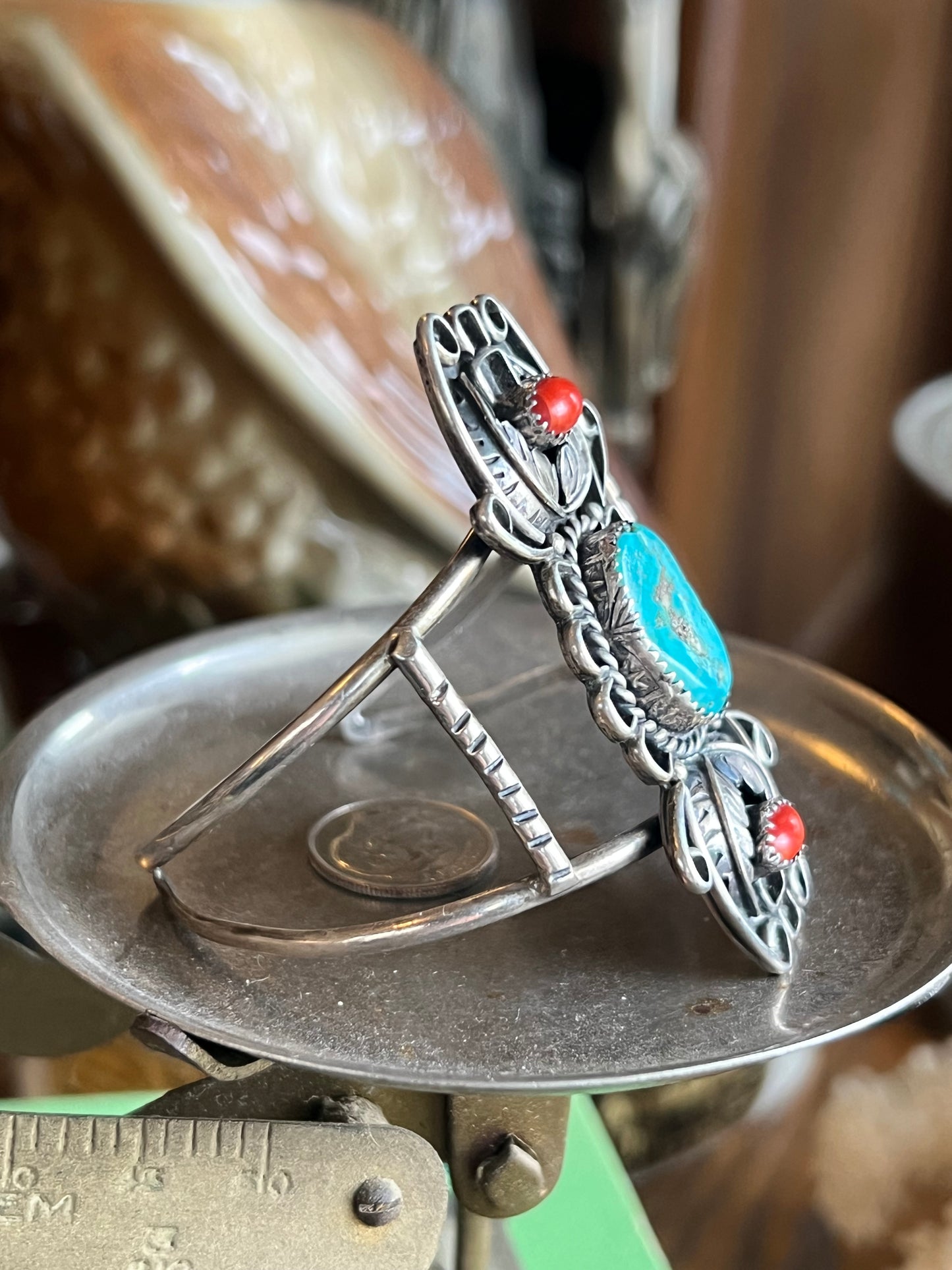 Coral & Turquoise 3-Stone Stacked Cuff