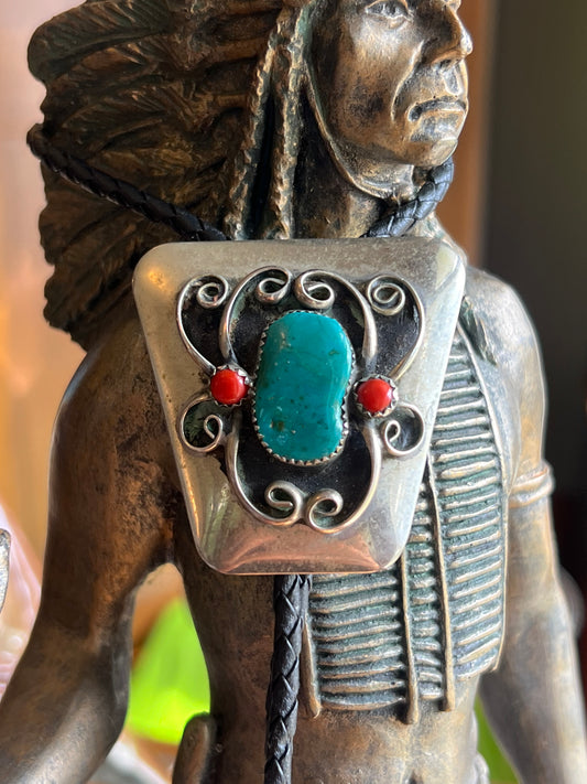 Vintage Emerald Valley & Coral 2-Stone Bolo Tie