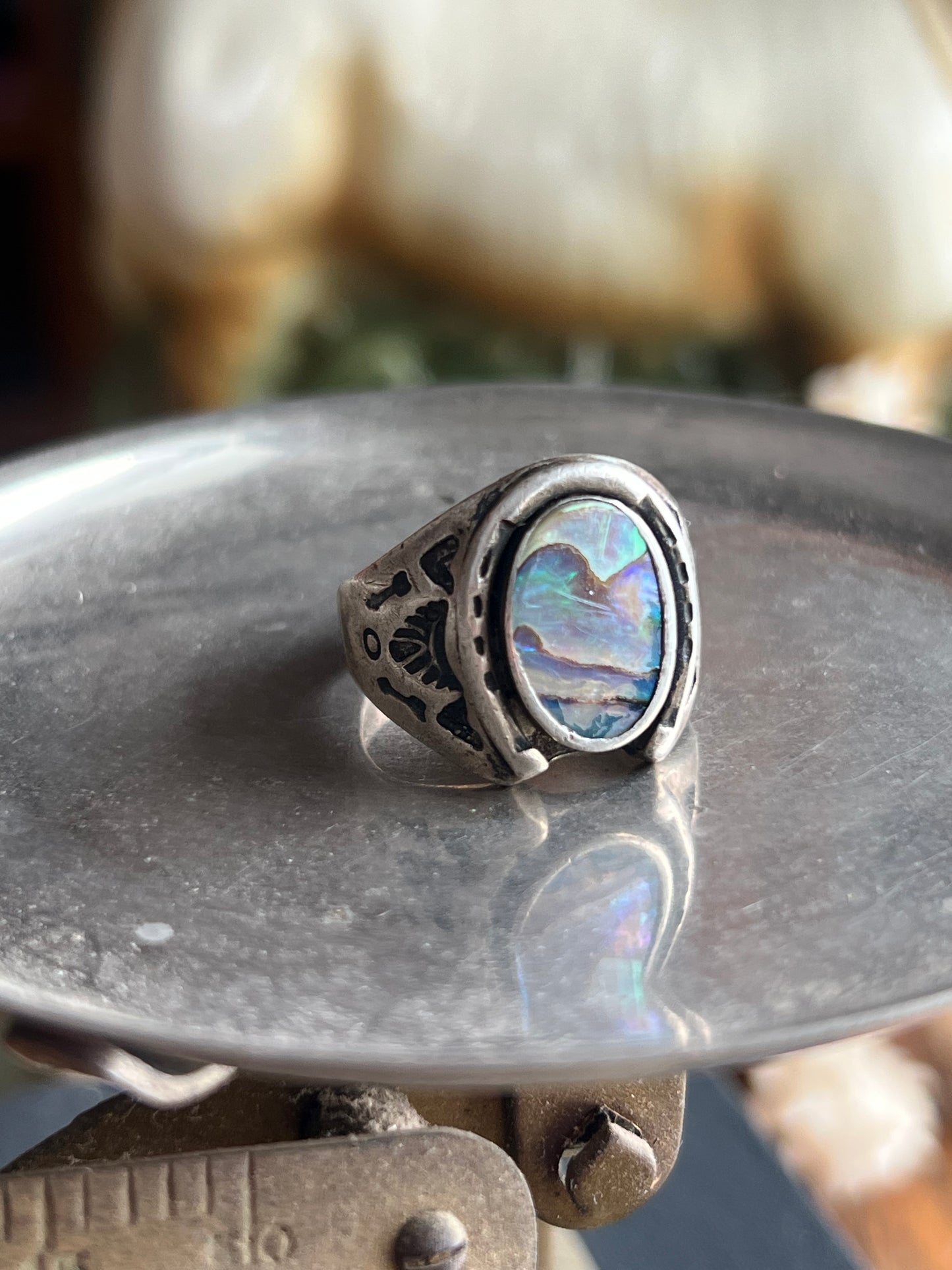 Iridescent Stone with Detailed Band
