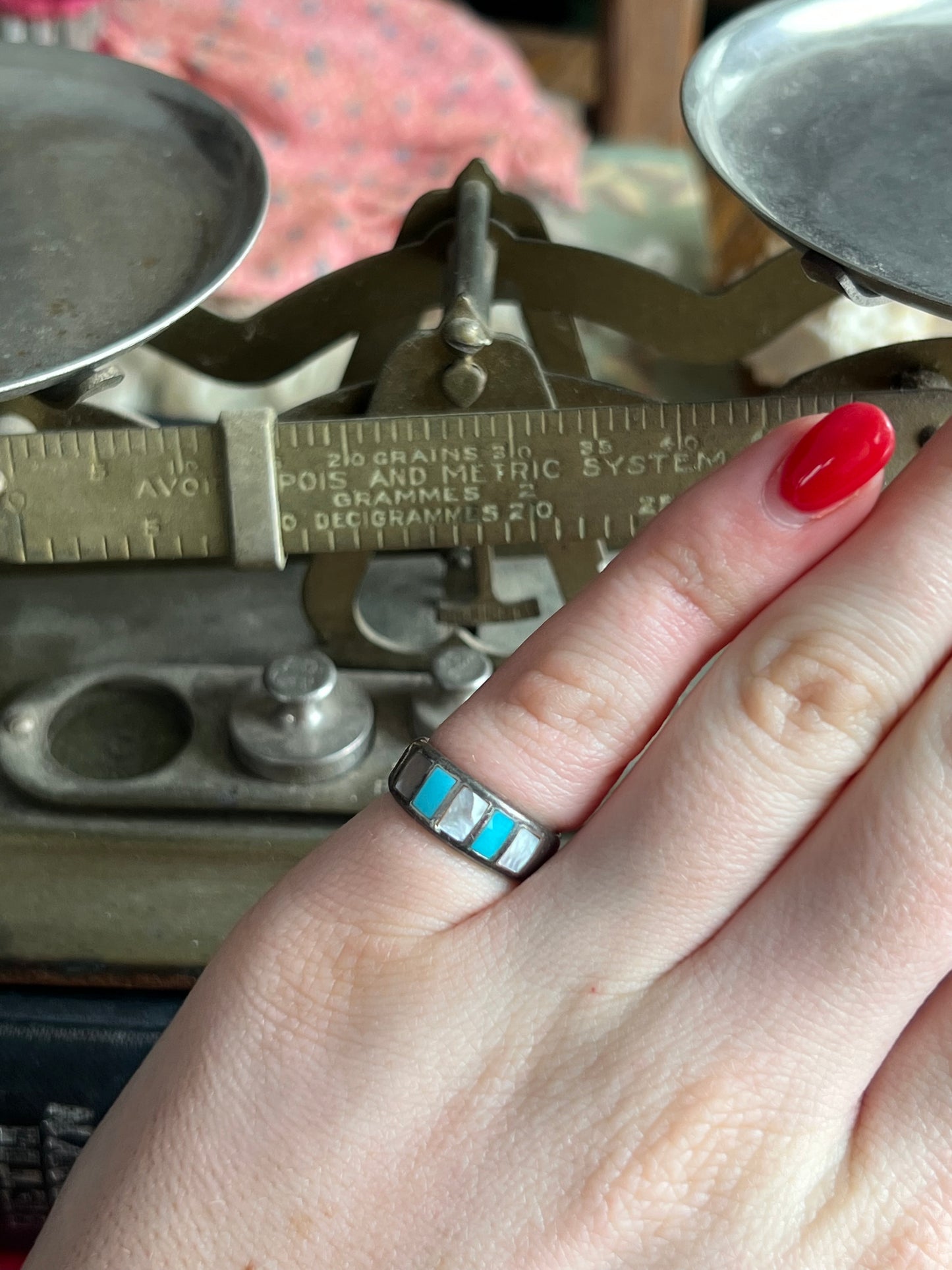 Signed MOP & Turquoise Sterling Silver Ring