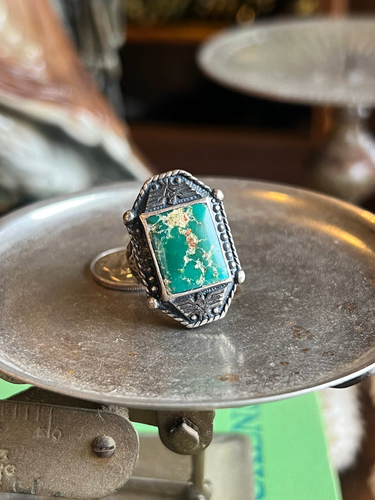 Old Pawn Distressed Emerald Stone Ring