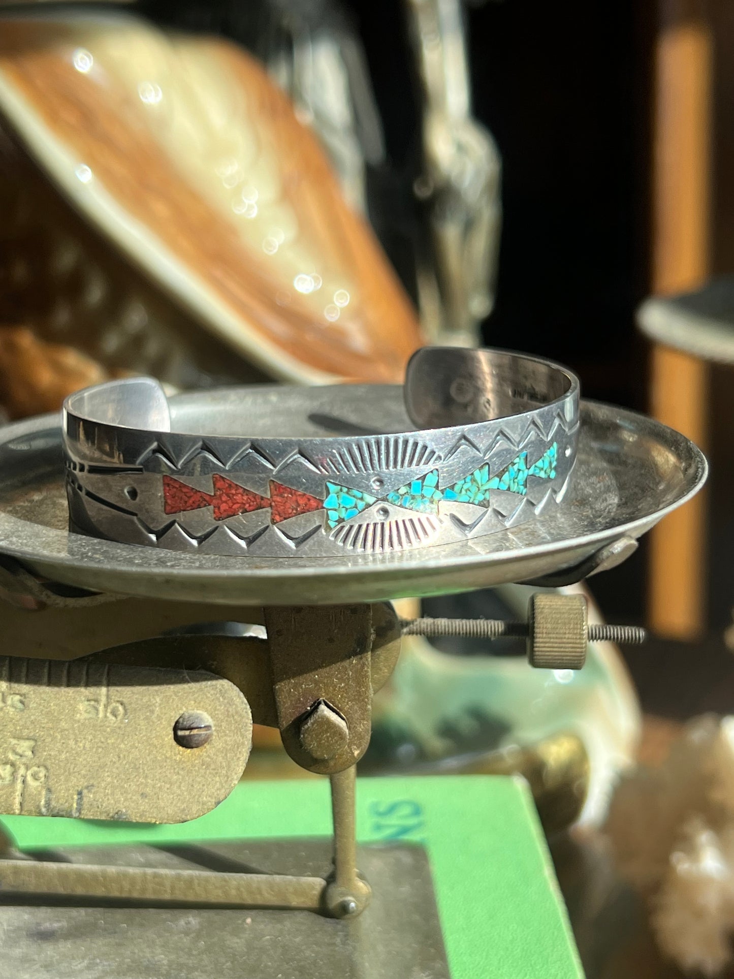 Sterling Silver & Turquoise/Coral Crushed Inlay
