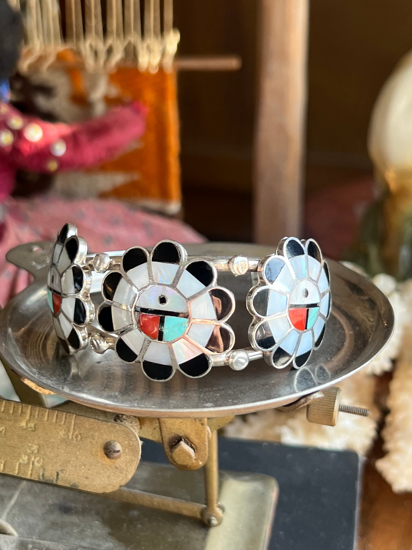 MOP/Onyx/Turquoise/Coral Zuni Inlay Cuff