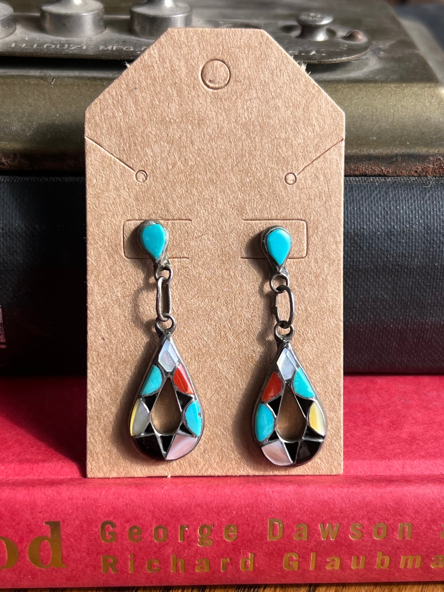 Multi Color Inlay Zuni Drop Earrings