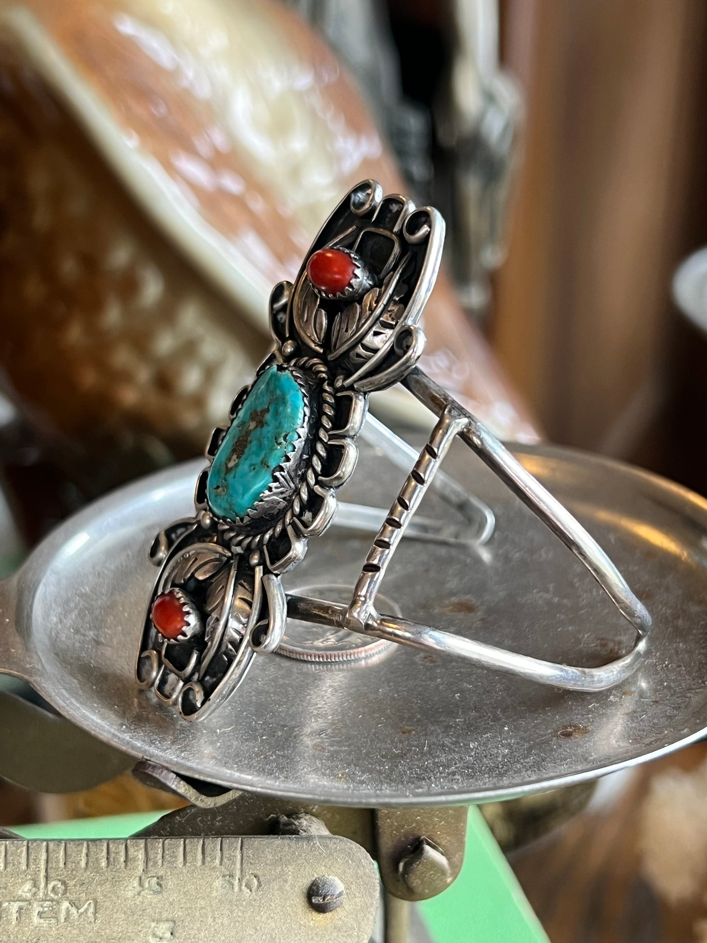 Coral & Turquoise 3-Stone Stacked Cuff