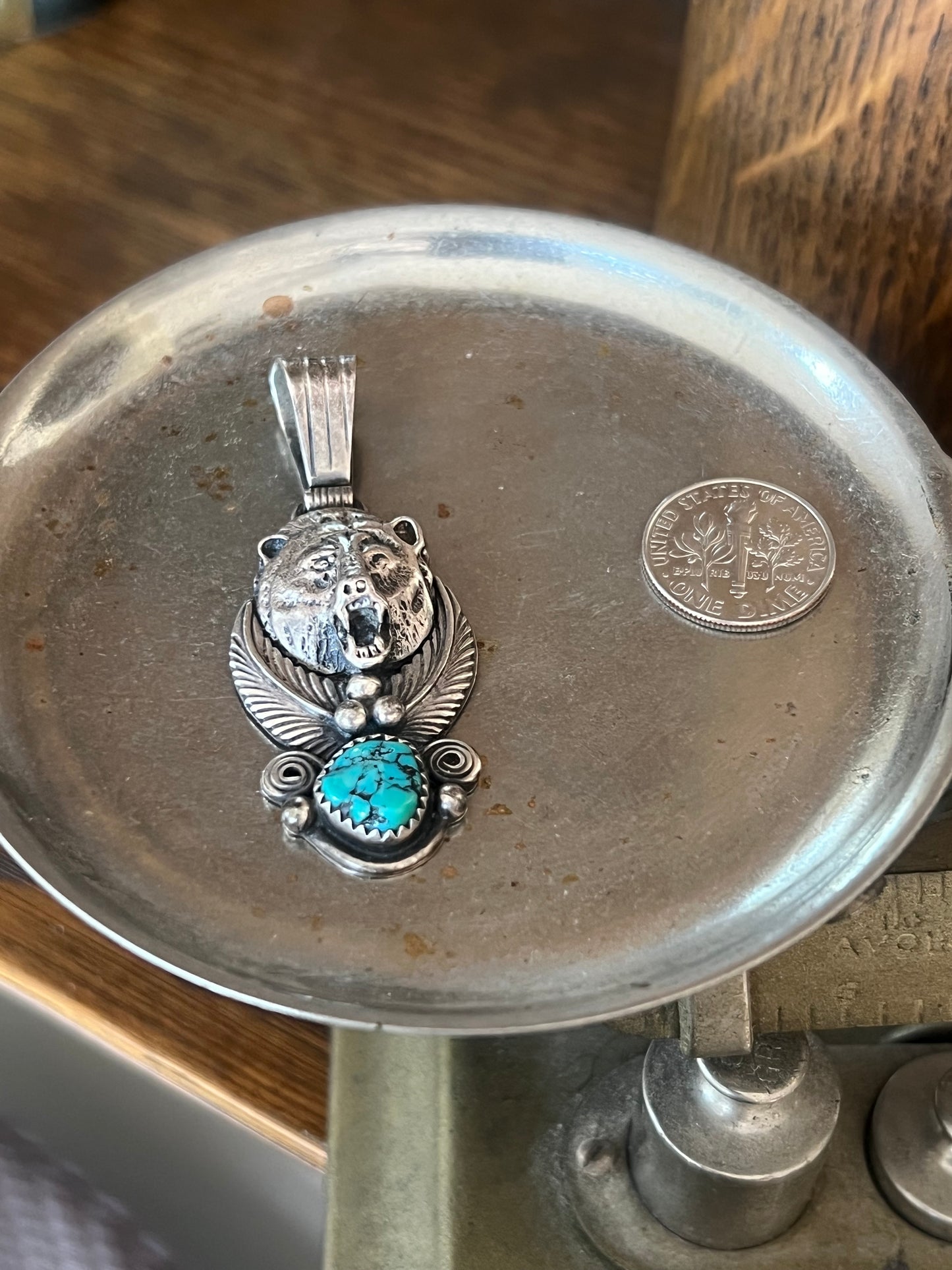 Sterling Silver Bear Head & Kingman Turquoise Pendant