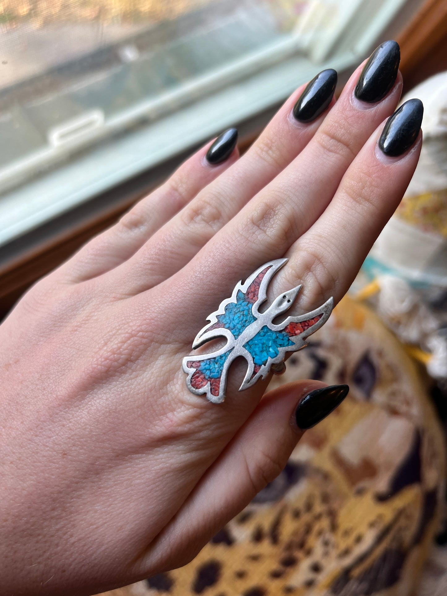 Crushed Inlay Peyote Bird Ring