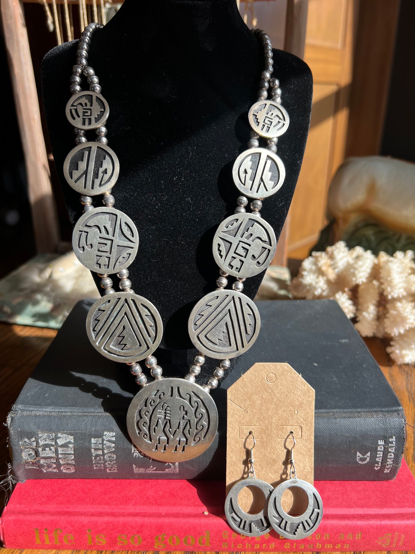 Sterling Silver Overlay Squash Blossom Necklace/Earring Set