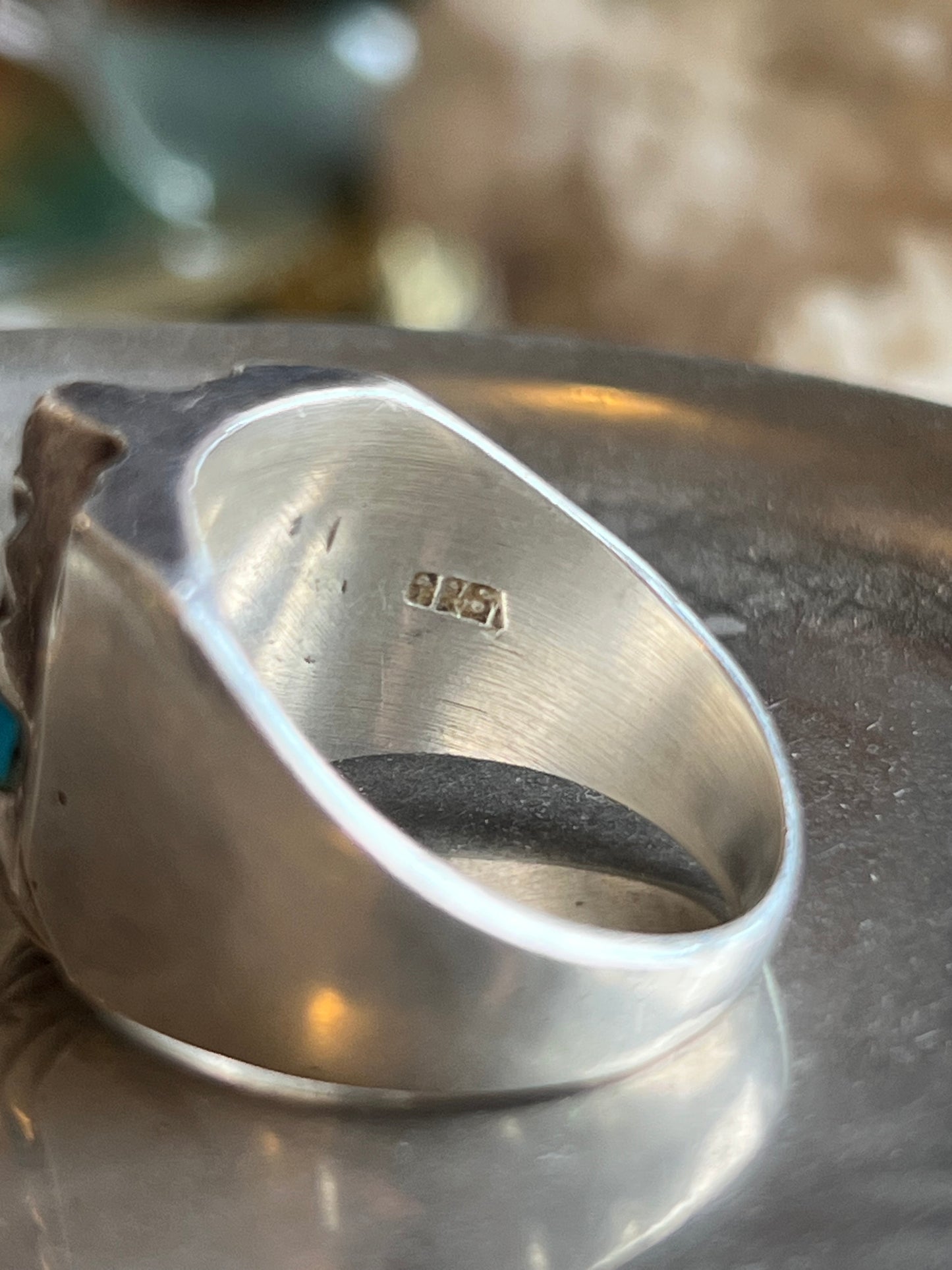 Sterling Silver Crushed Turquoise Face Ring