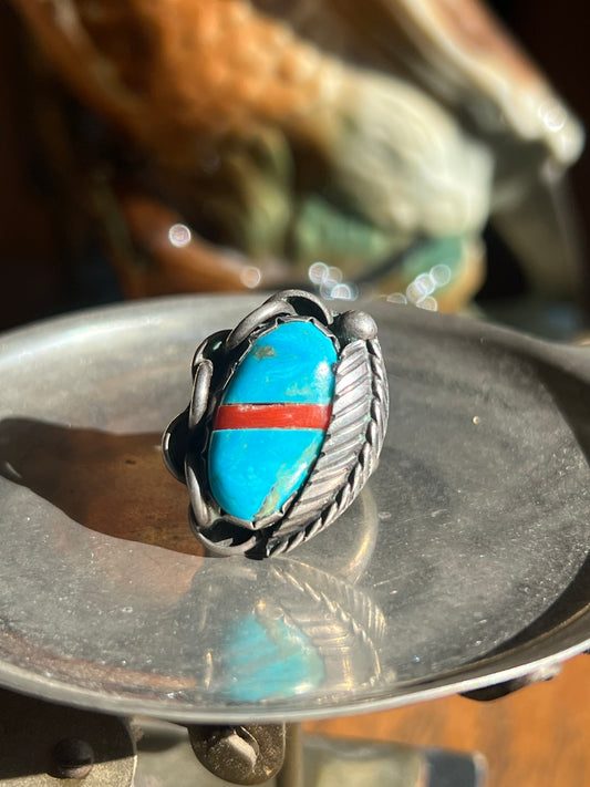 Pawn Turquoise with Coral Ring
