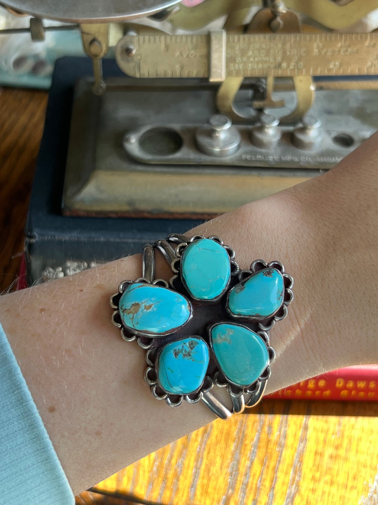 Fox Turquoise 5-Stone Flower Cluster Cuff