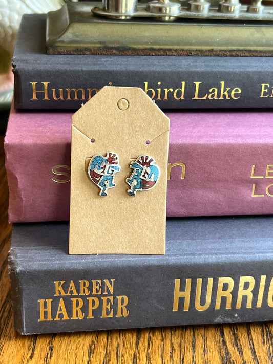 Kokopelli Turquoise & Coral Inlay Earrings