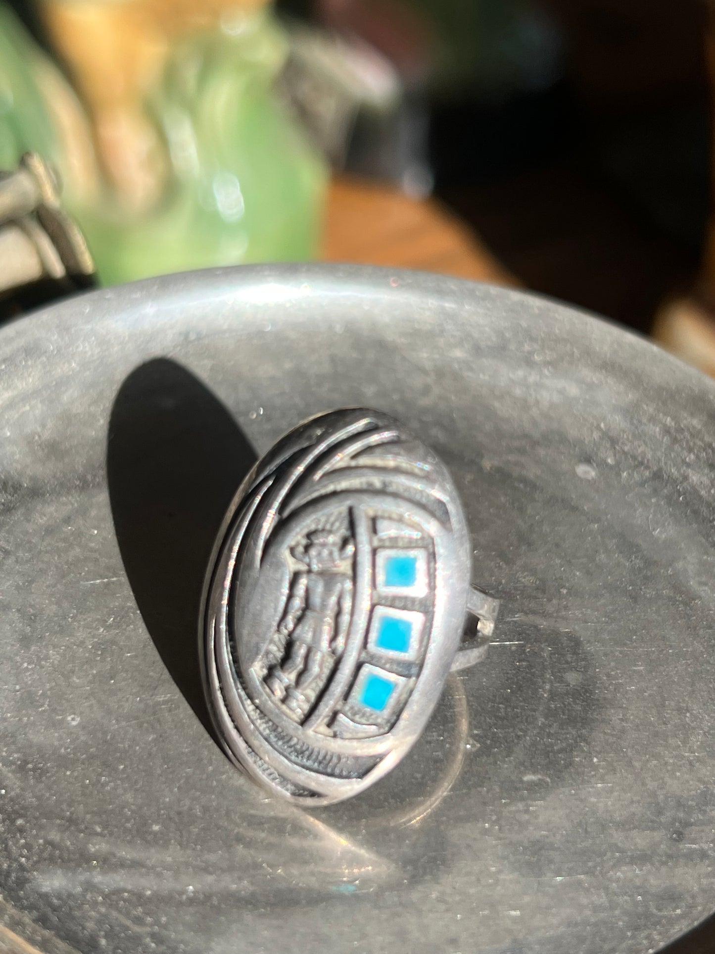 Vintage Silver Kokopelli Man with Turquoise Ring