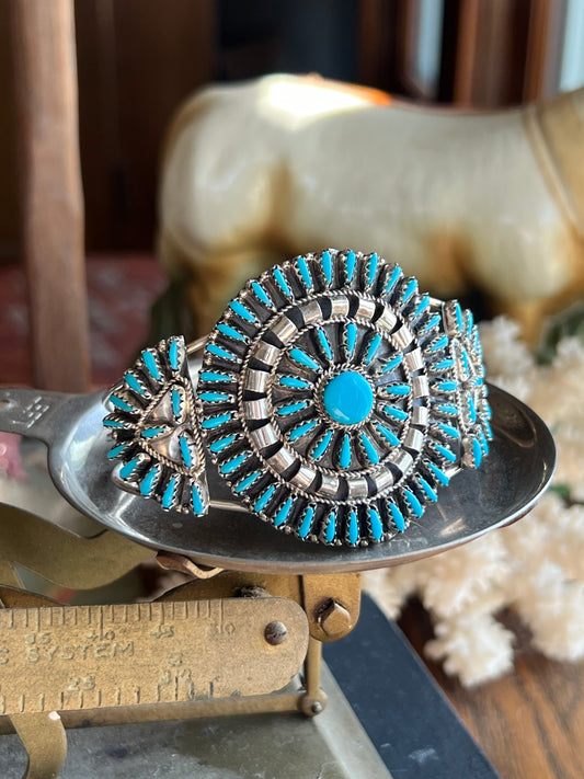 “VJB” Sterling Silver Turquoise Petit Point Zuni Cuff
