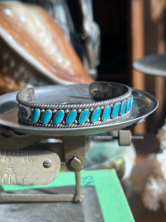 11 Stone Turquoise & Sterling Silver Cuff