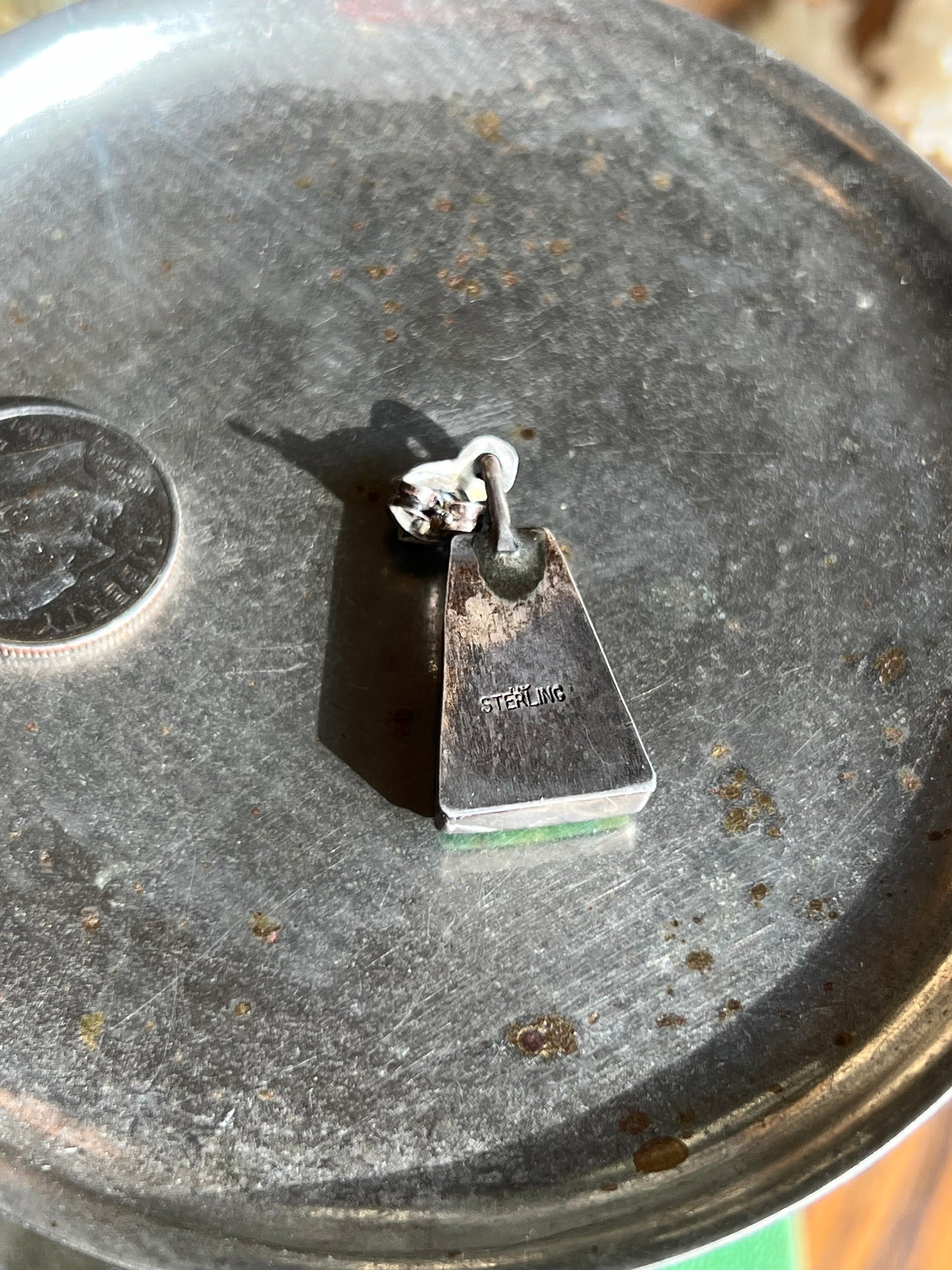 Handmade Sterling Silver & Green Mojave Stone Drop Earrings
