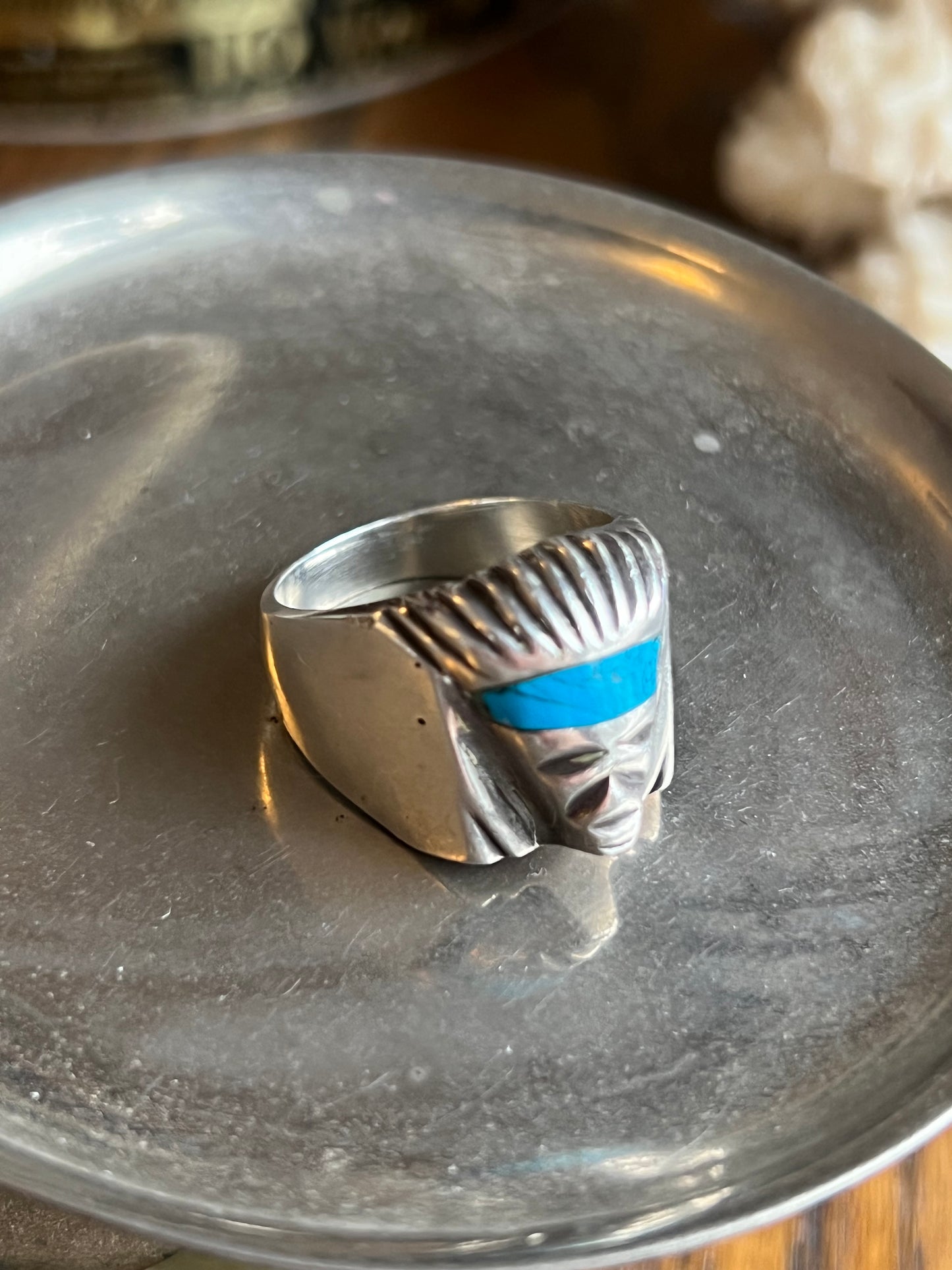 Sterling Silver Crushed Turquoise Face Ring