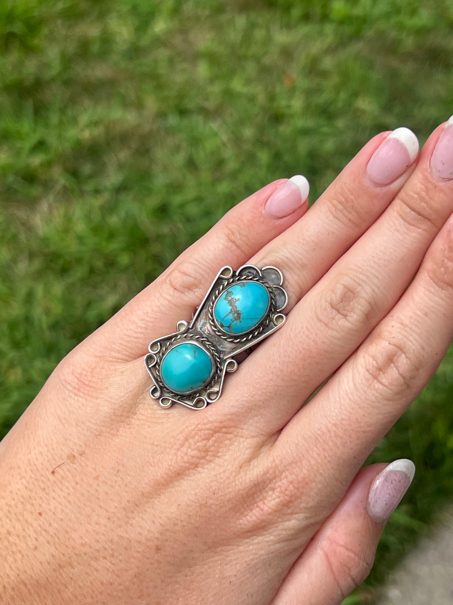 Fox Turquoise Double Stone Ring