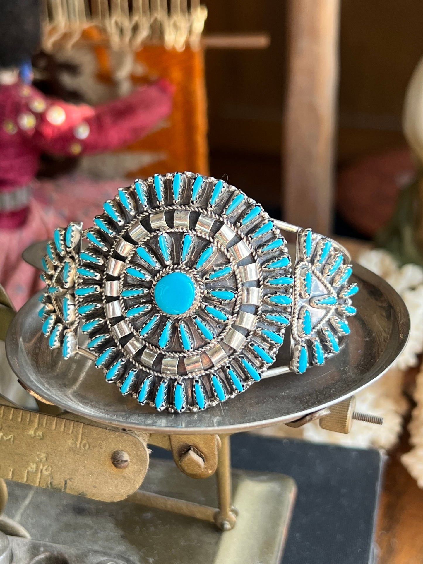 “VJB” Sterling Silver Turquoise Petit Point Zuni Cuff