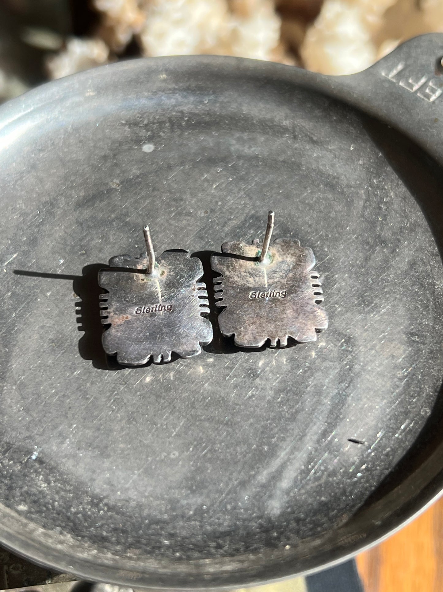 Sterling Silver Tan/Brown/Onyx/MOP Inlay Earrings