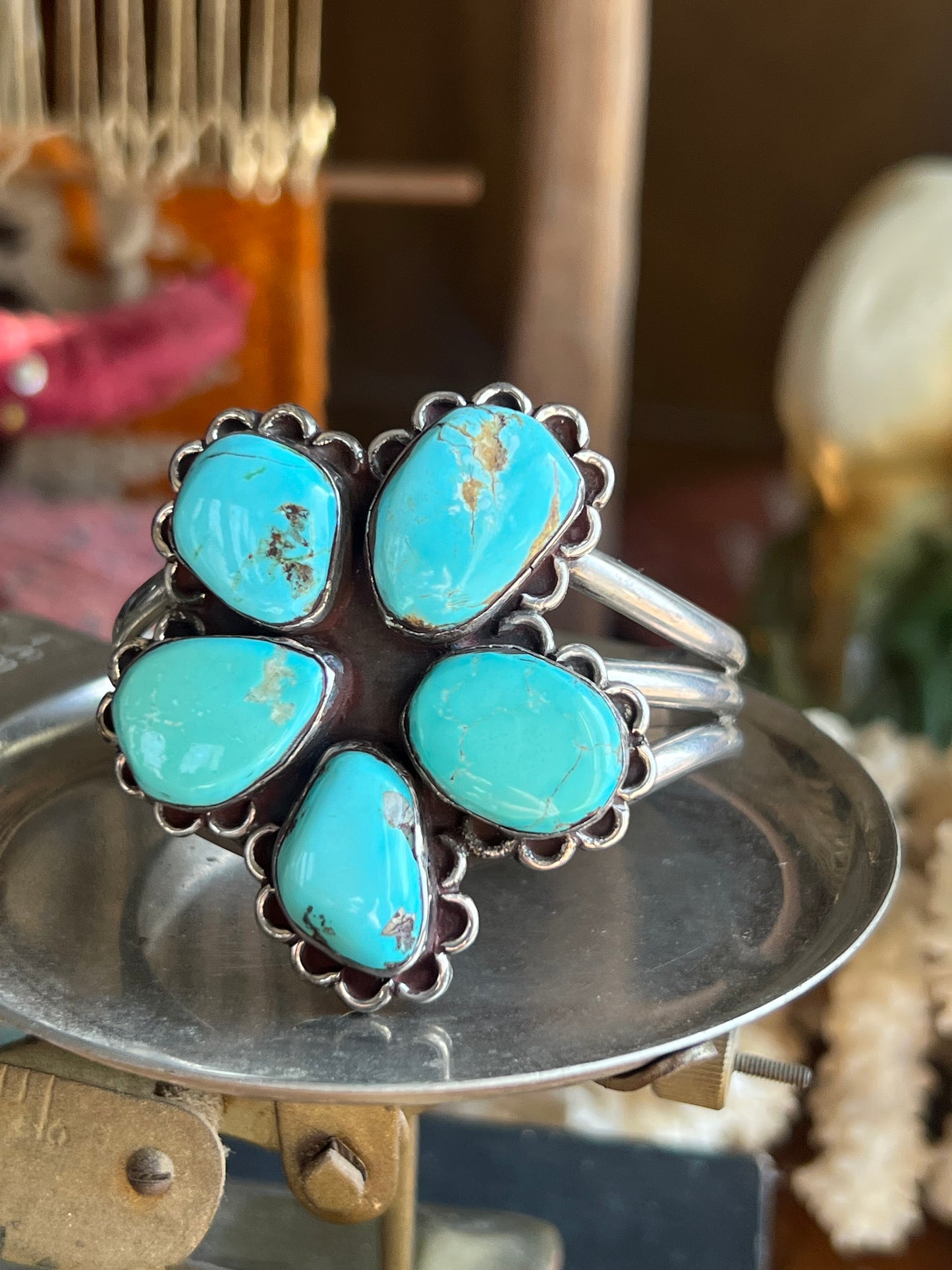 Fox Turquoise 5-Stone Flower Cluster Cuff