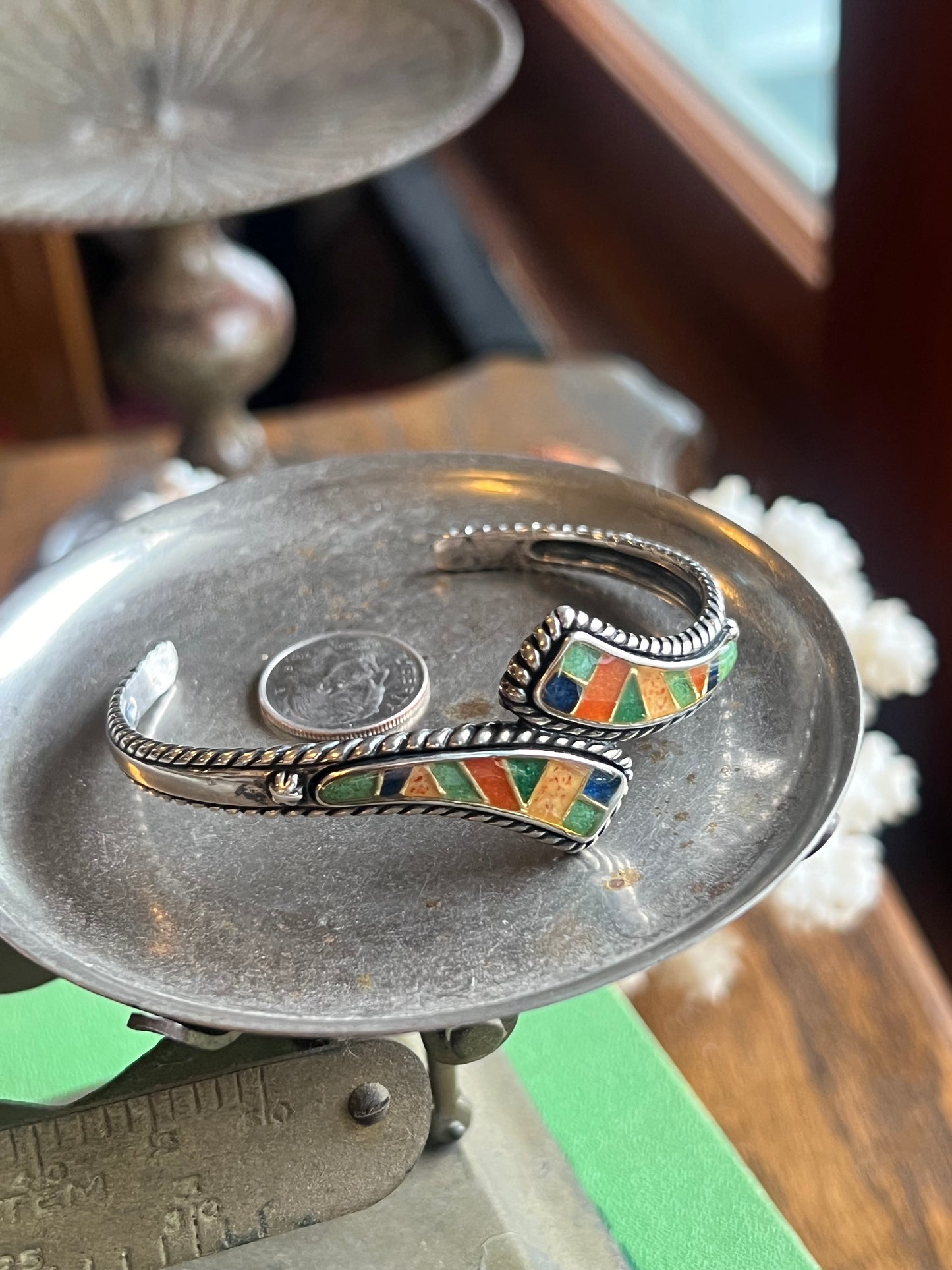 Multi Color Inlay Sterling Silver Cuff