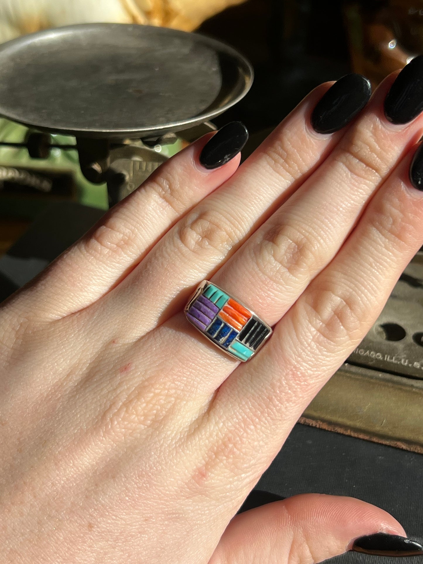 “LG LO” Sterling Silver Multicolor Block Ring