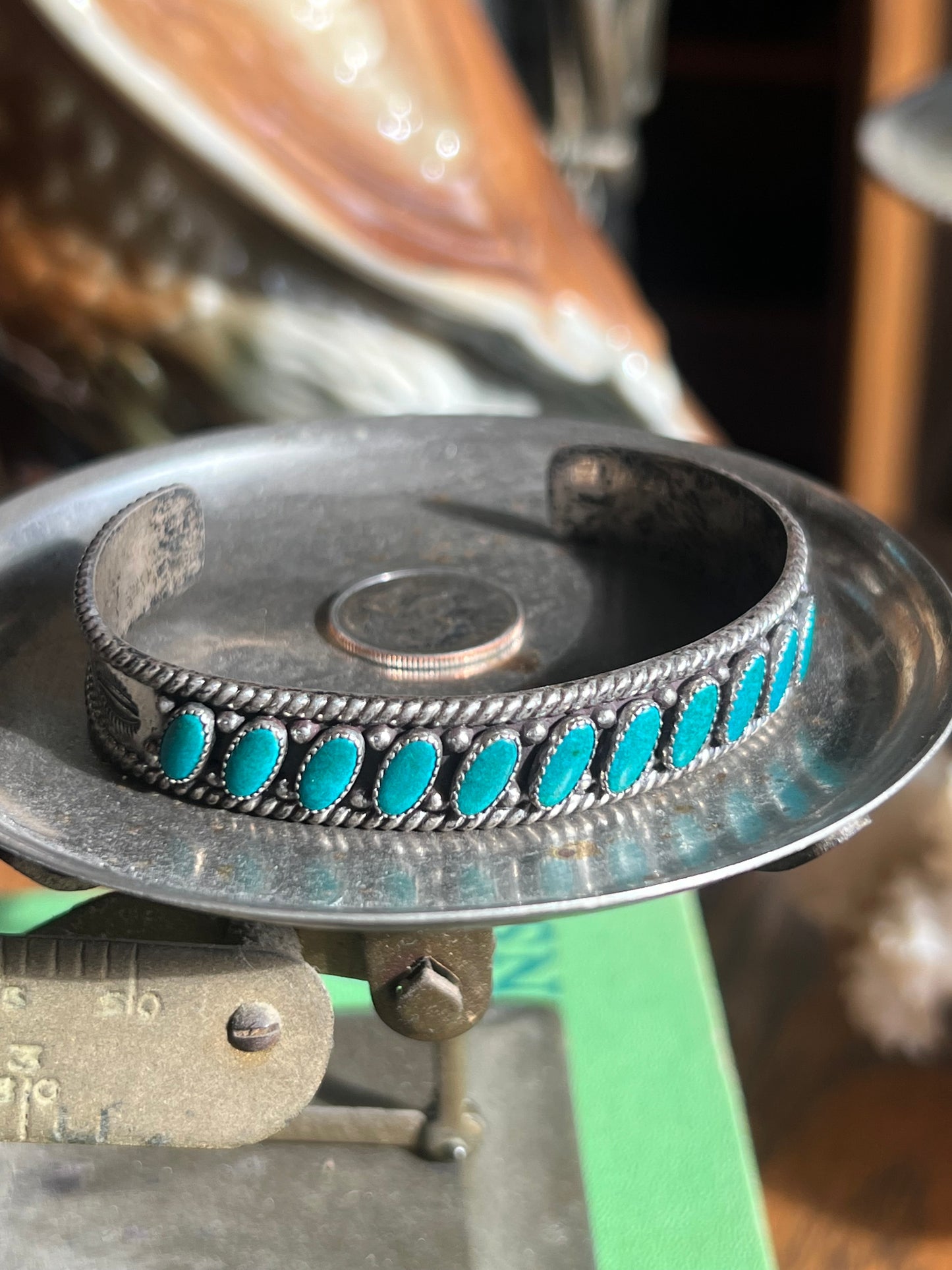 11 Stone Turquoise & Sterling Silver Cuff
